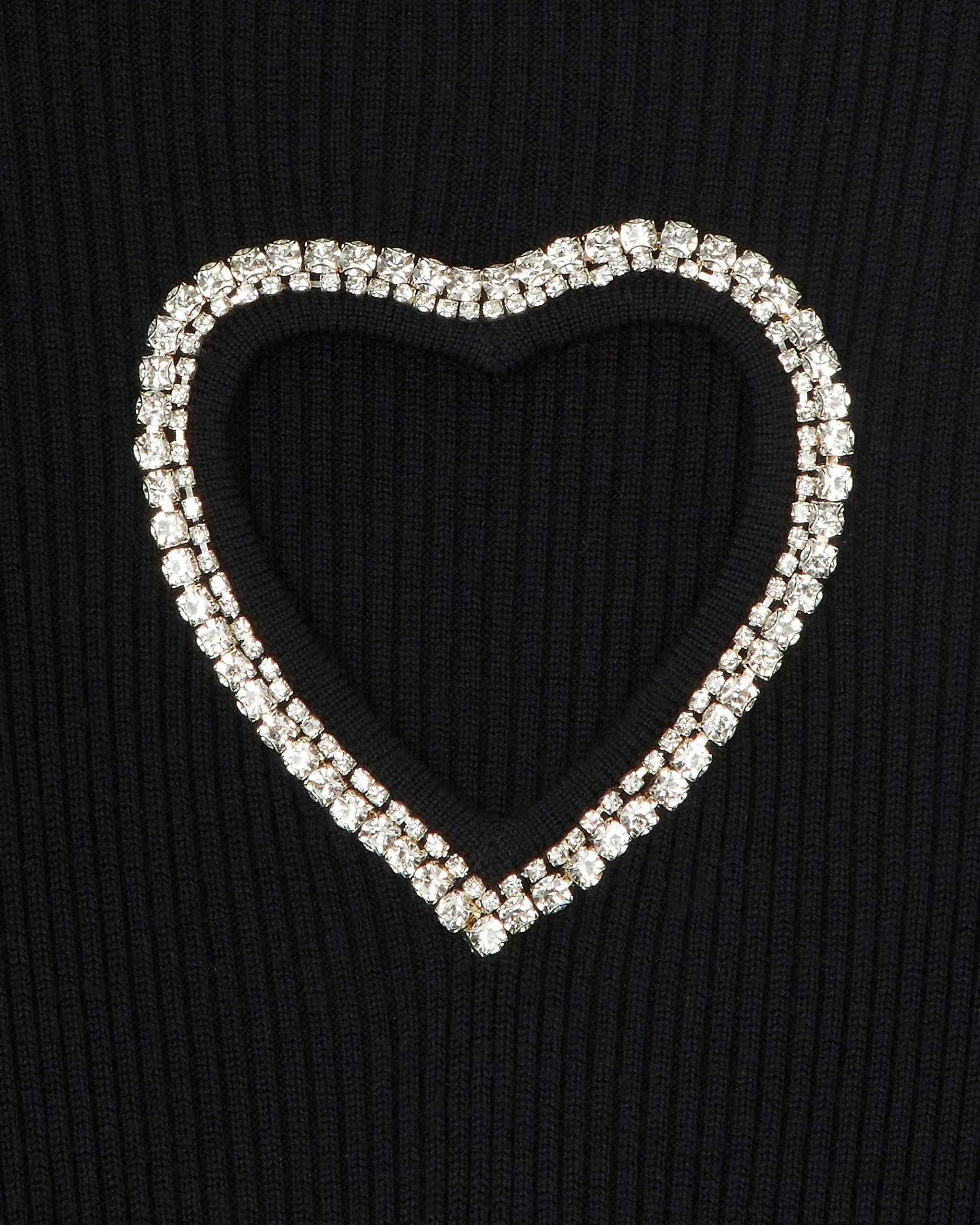 Hot FROM FUTURE Robe Courte Manche Longue Coeur Strass Noir