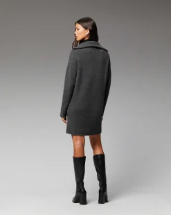Hot FROM FUTURE Robe Courte Manche Longue Col Camionneur Anthracite