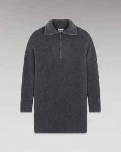 Hot FROM FUTURE Robe Courte Manche Longue Col Camionneur Anthracite