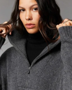 Hot FROM FUTURE Robe Courte Manche Longue Col Camionneur Anthracite