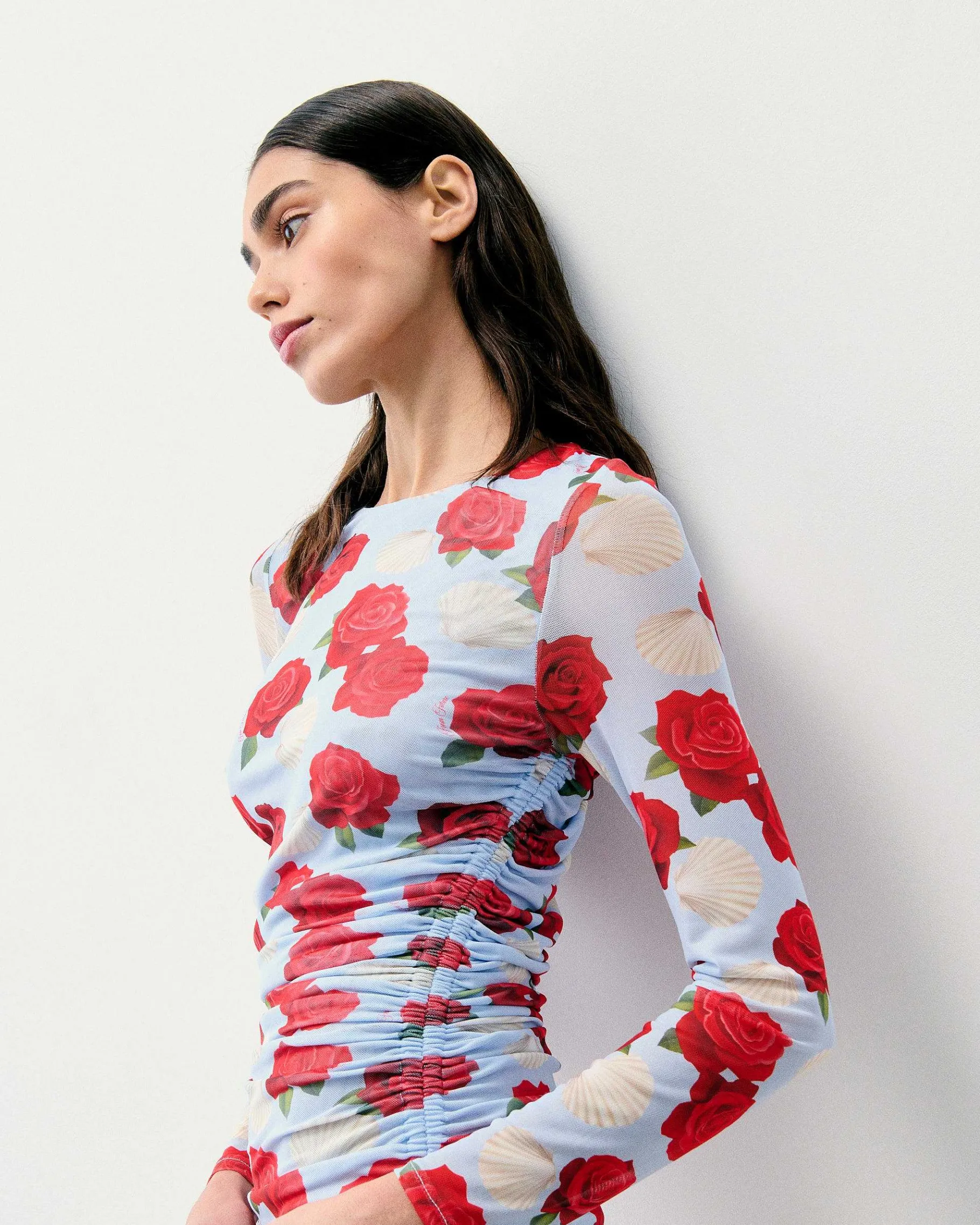 Online FROM FUTURE Robe Courte Manche Longue Mesh Coquillages Et Crustaces