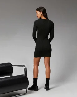 Sale FROM FUTURE Robe Courte Manche Longue Metallise Noir