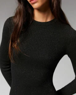 Sale FROM FUTURE Robe Courte Manche Longue Metallise Noir