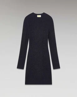 Discount FROM FUTURE Robe Courte Manche Longue Metallise Navy