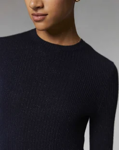 Discount FROM FUTURE Robe Courte Manche Longue Metallise Navy