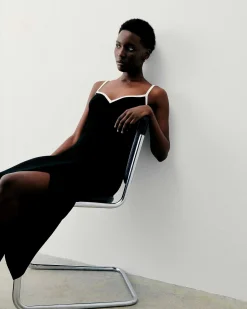 Clearance FROM FUTURE Robe Longue Bretelle Bicolore Noir
