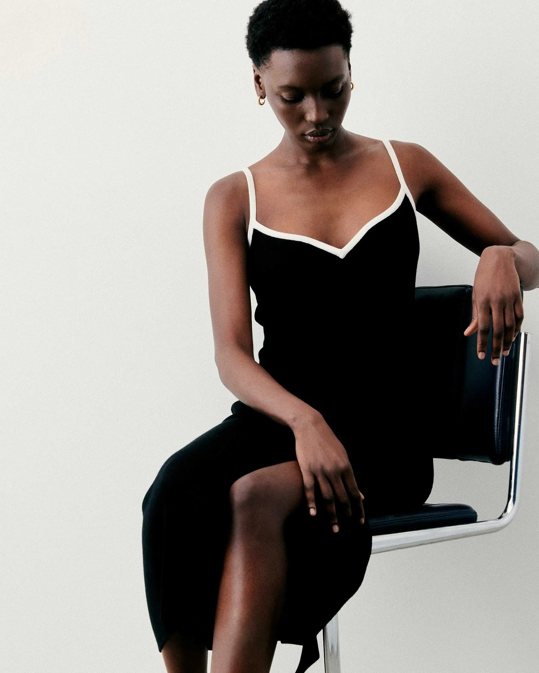 Clearance FROM FUTURE Robe Longue Bretelle Bicolore Noir