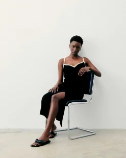 Clearance FROM FUTURE Robe Longue Bretelle Bicolore Noir