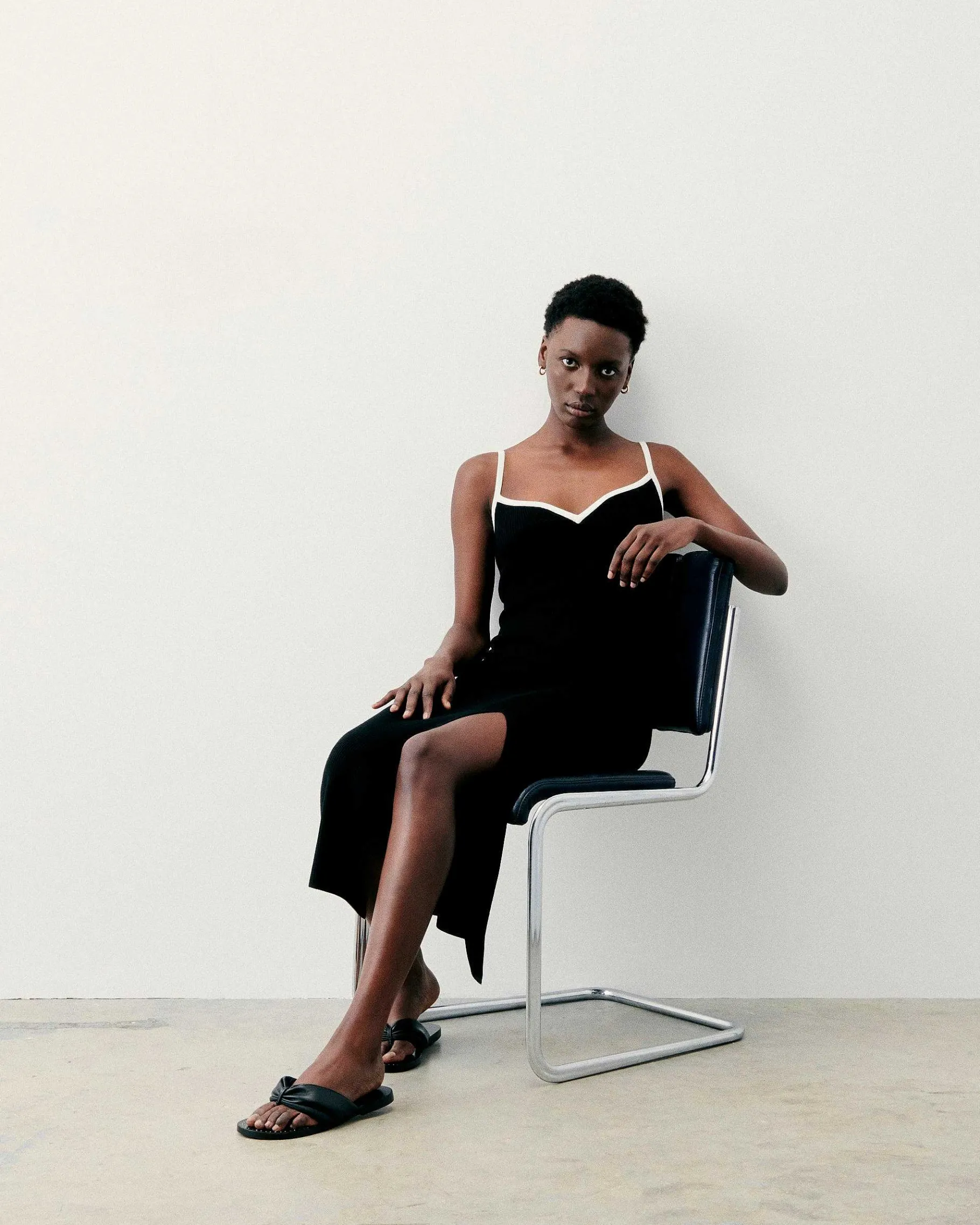 Clearance FROM FUTURE Robe Longue Bretelle Bicolore Noir