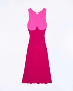 Hot FROM FUTURE Robe Longue Bretelle Bicolore Raspberry Pink