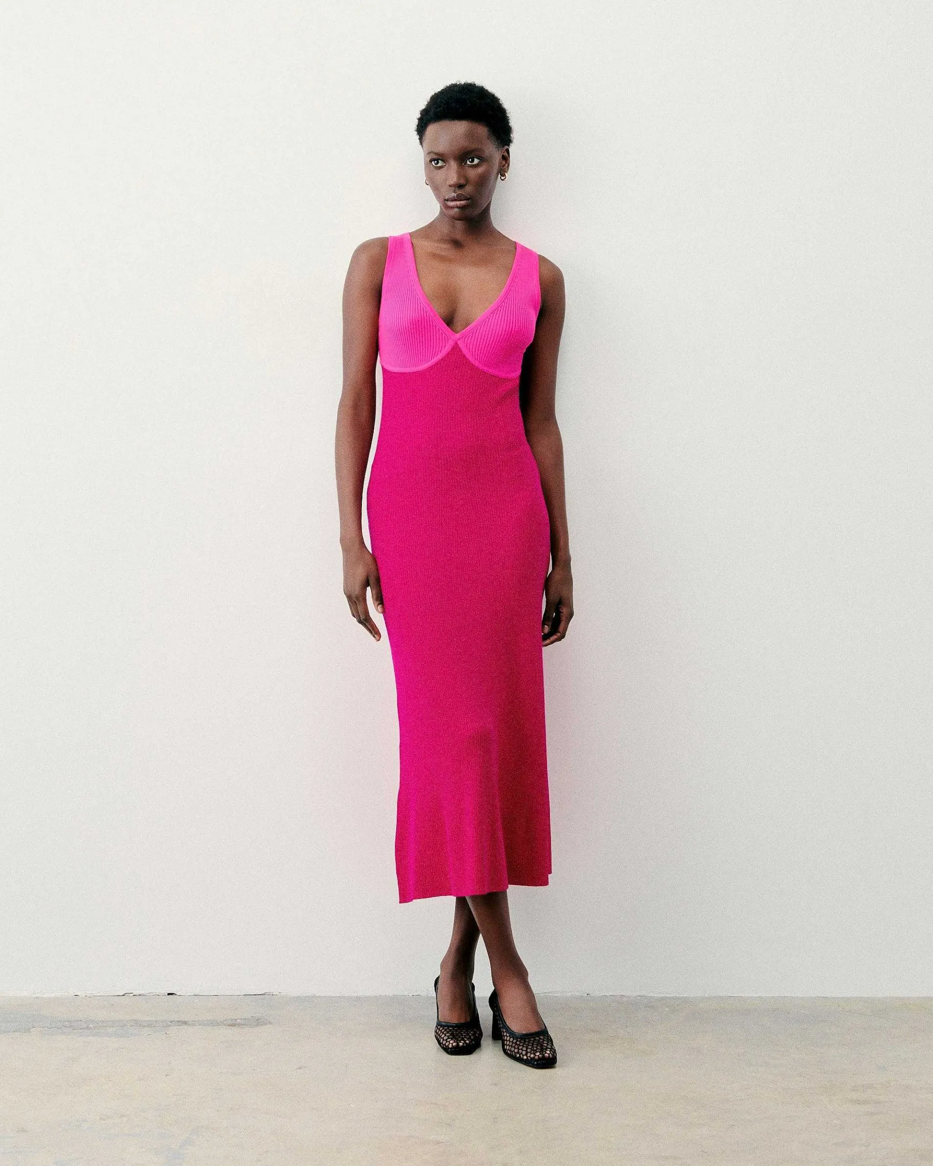 Hot FROM FUTURE Robe Longue Bretelle Bicolore Raspberry Pink