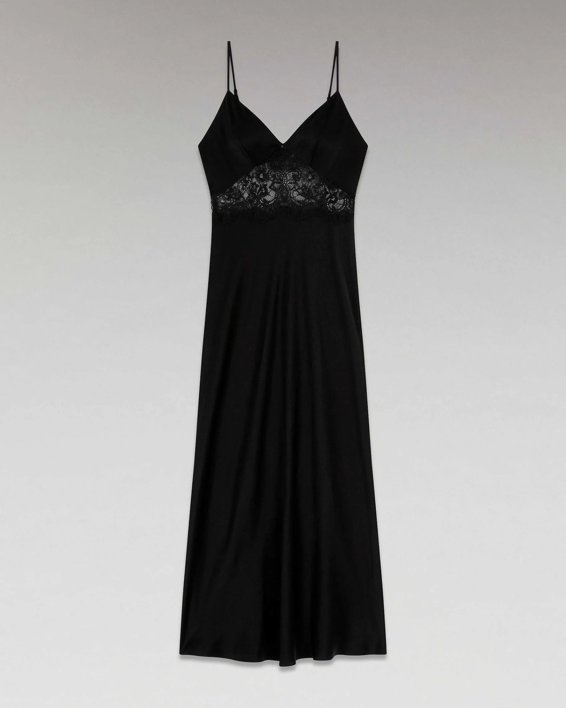 Hot FROM FUTURE Robe Longue Bretelle Decoupee Dentelle Noir