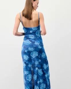 Online FROM FUTURE Robe Longue Bretelles Fines Mesh Romantic Roses