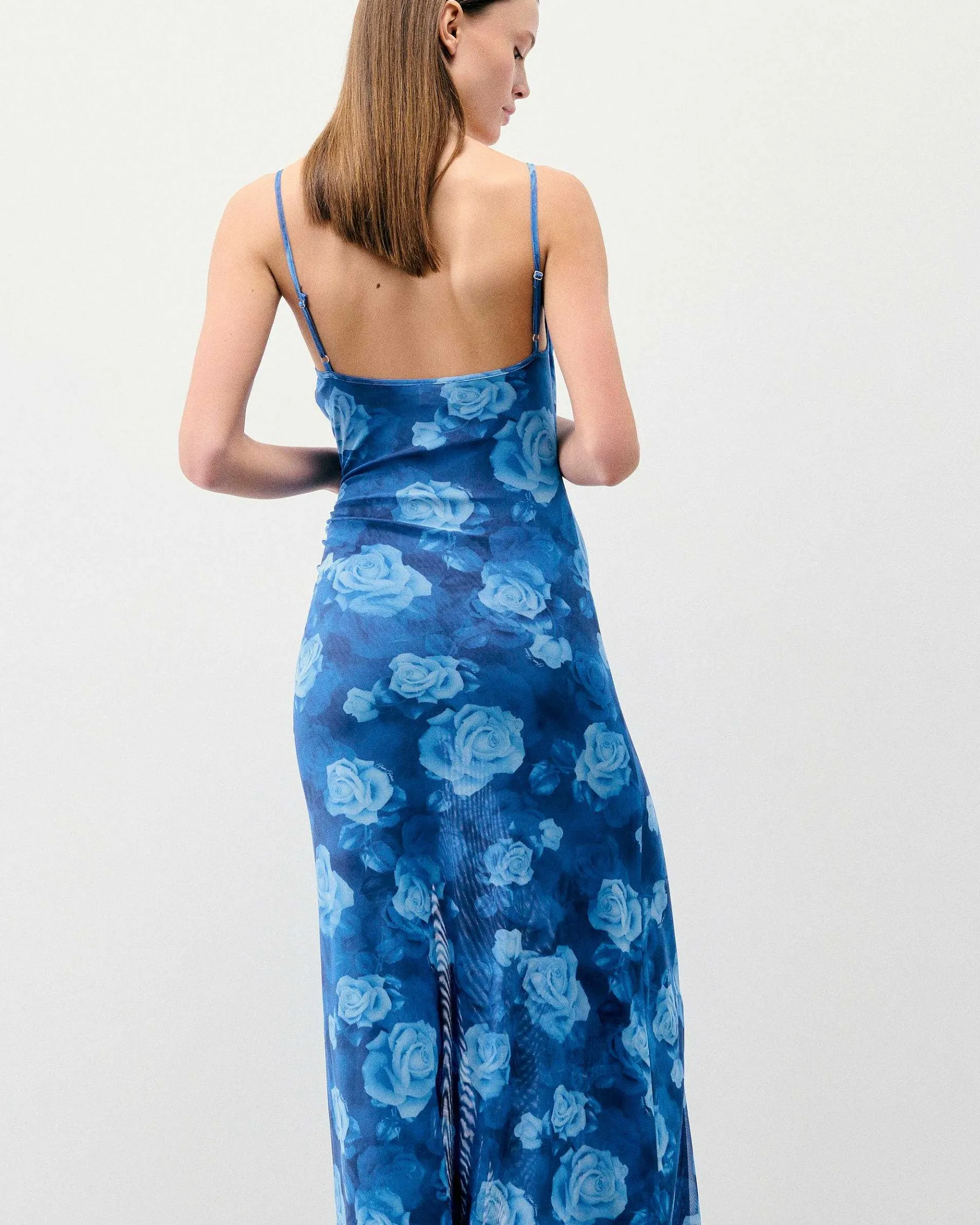 Online FROM FUTURE Robe Longue Bretelles Fines Mesh Romantic Roses