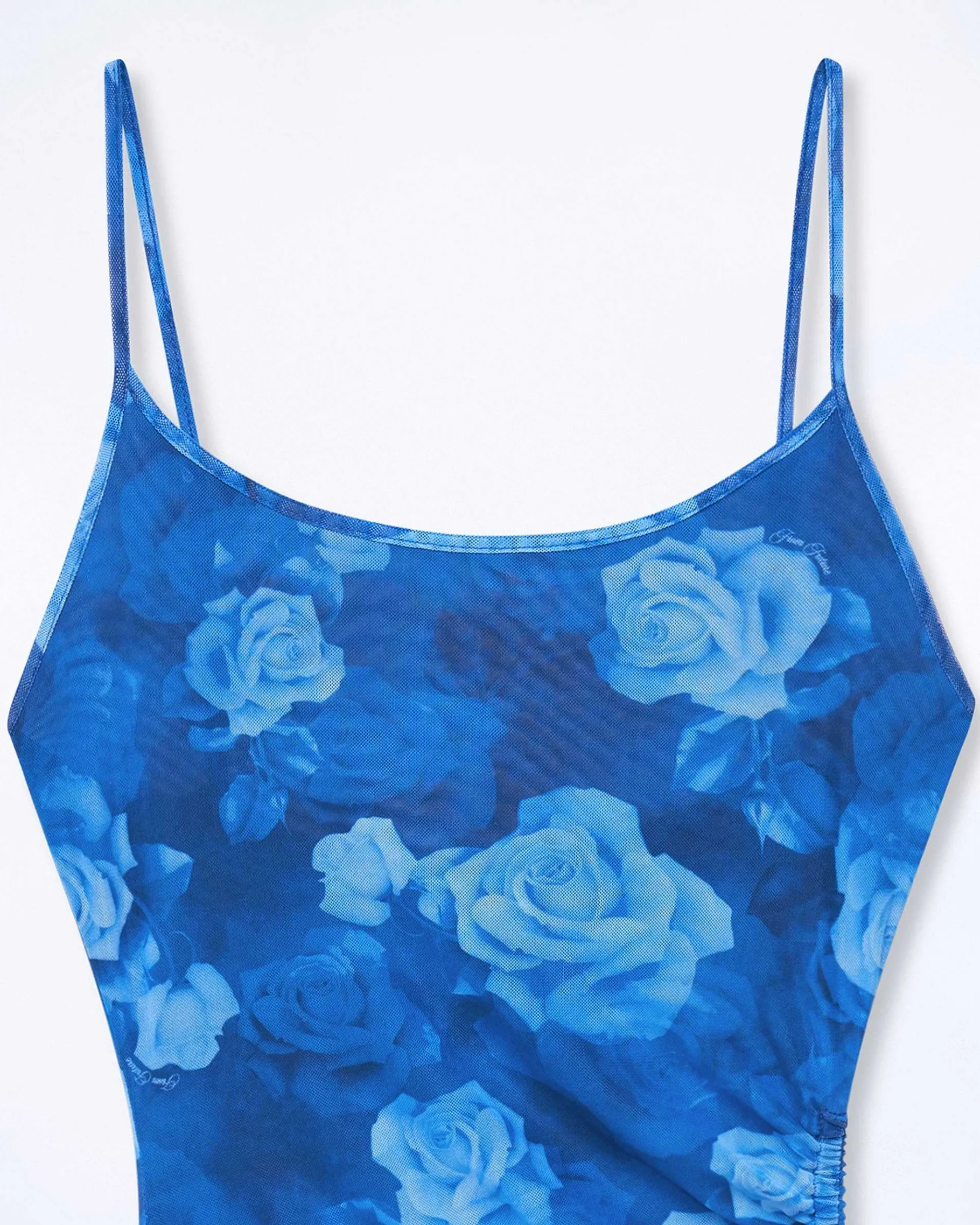 Online FROM FUTURE Robe Longue Bretelles Fines Mesh Romantic Roses