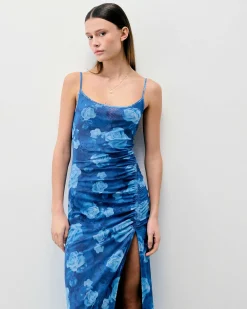 Online FROM FUTURE Robe Longue Bretelles Fines Mesh Romantic Roses