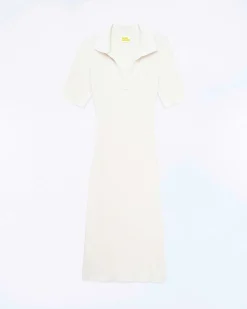 New FROM FUTURE Robe Longue Manche Courte Ecru