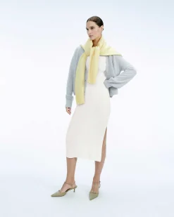New FROM FUTURE Robe Longue Manche Courte Ecru