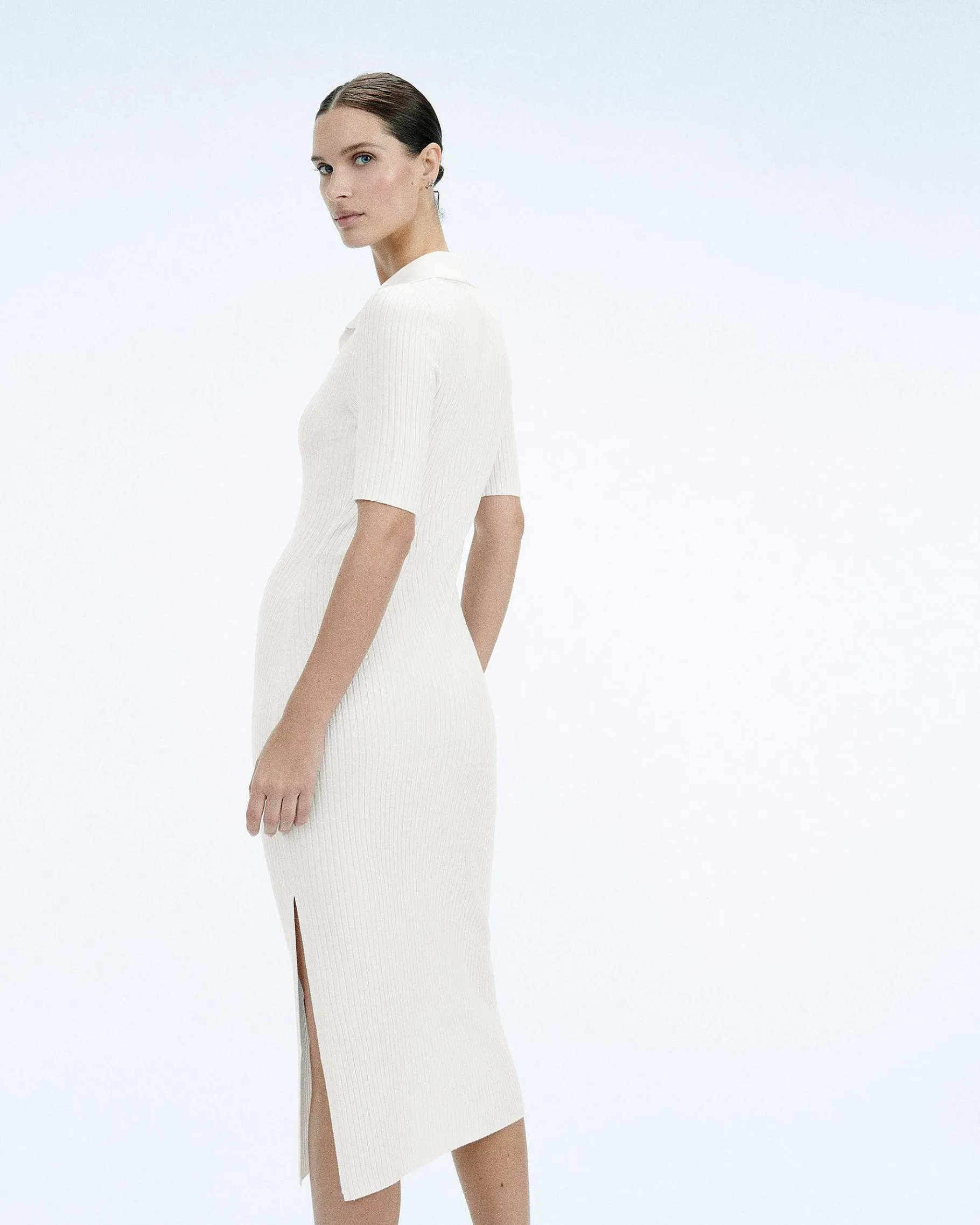 New FROM FUTURE Robe Longue Manche Courte Ecru