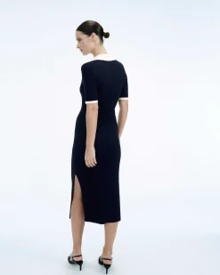 Sale FROM FUTURE Robe Longue Manche Courte Navy