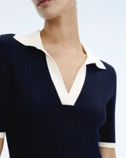 Sale FROM FUTURE Robe Longue Manche Courte Navy