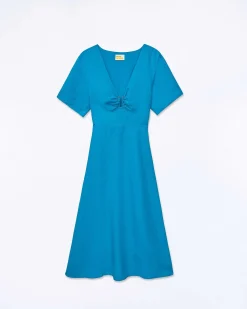 FROM FUTURE Robe Longue Manche Courte Arielle Tropical Blue