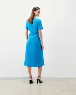 FROM FUTURE Robe Longue Manche Courte Arielle Tropical Blue