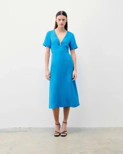 FROM FUTURE Robe Longue Manche Courte Arielle Tropical Blue