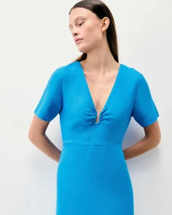 FROM FUTURE Robe Longue Manche Courte Arielle Tropical Blue