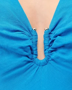 FROM FUTURE Robe Longue Manche Courte Arielle Tropical Blue