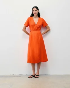 Sale FROM FUTURE Robe Longue Manche Courte Evie Orange