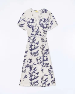 New FROM FUTURE Robe Longue Manche Courte Evie Toile De Jouy