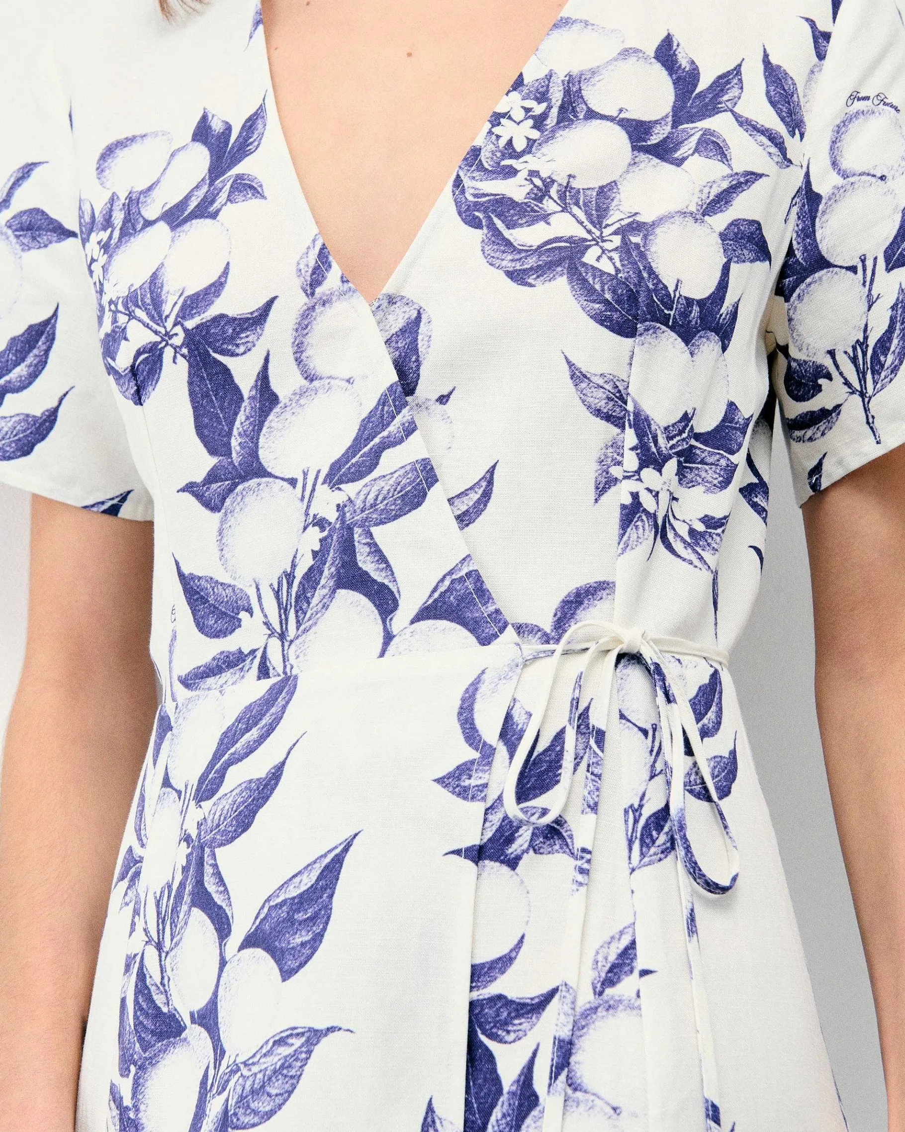 New FROM FUTURE Robe Longue Manche Courte Evie Toile De Jouy