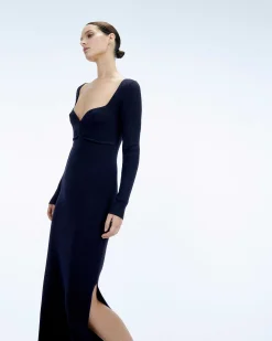 Discount FROM FUTURE Robe Longue Manche Longue Navy
