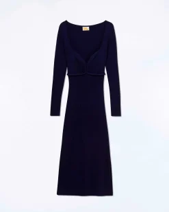 Discount FROM FUTURE Robe Longue Manche Longue Navy