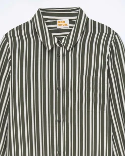 FROM FUTURE Robe Longue Manche Longue Kaki Stripes