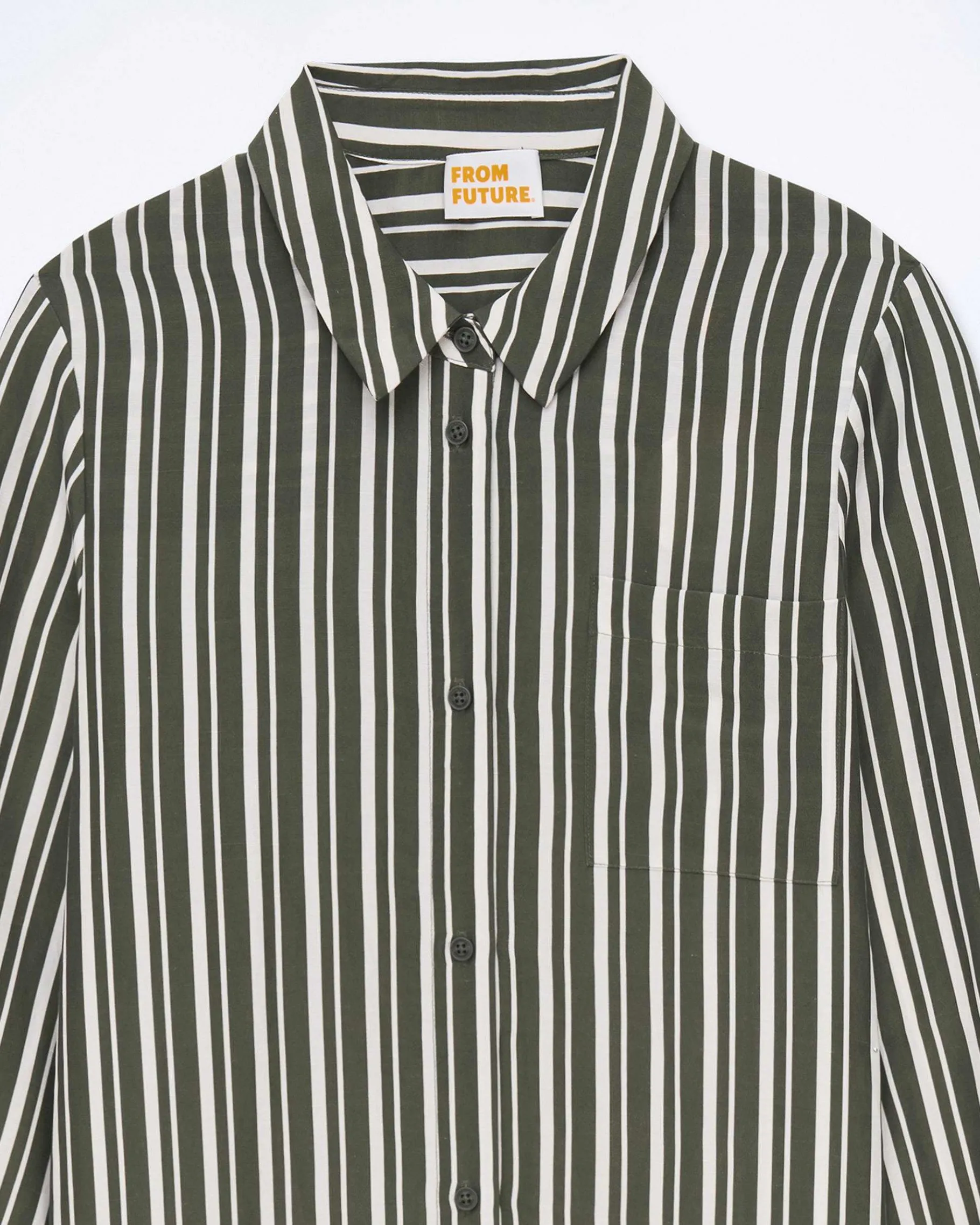 FROM FUTURE Robe Longue Manche Longue Kaki Stripes