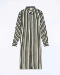 FROM FUTURE Robe Longue Manche Longue Kaki Stripes