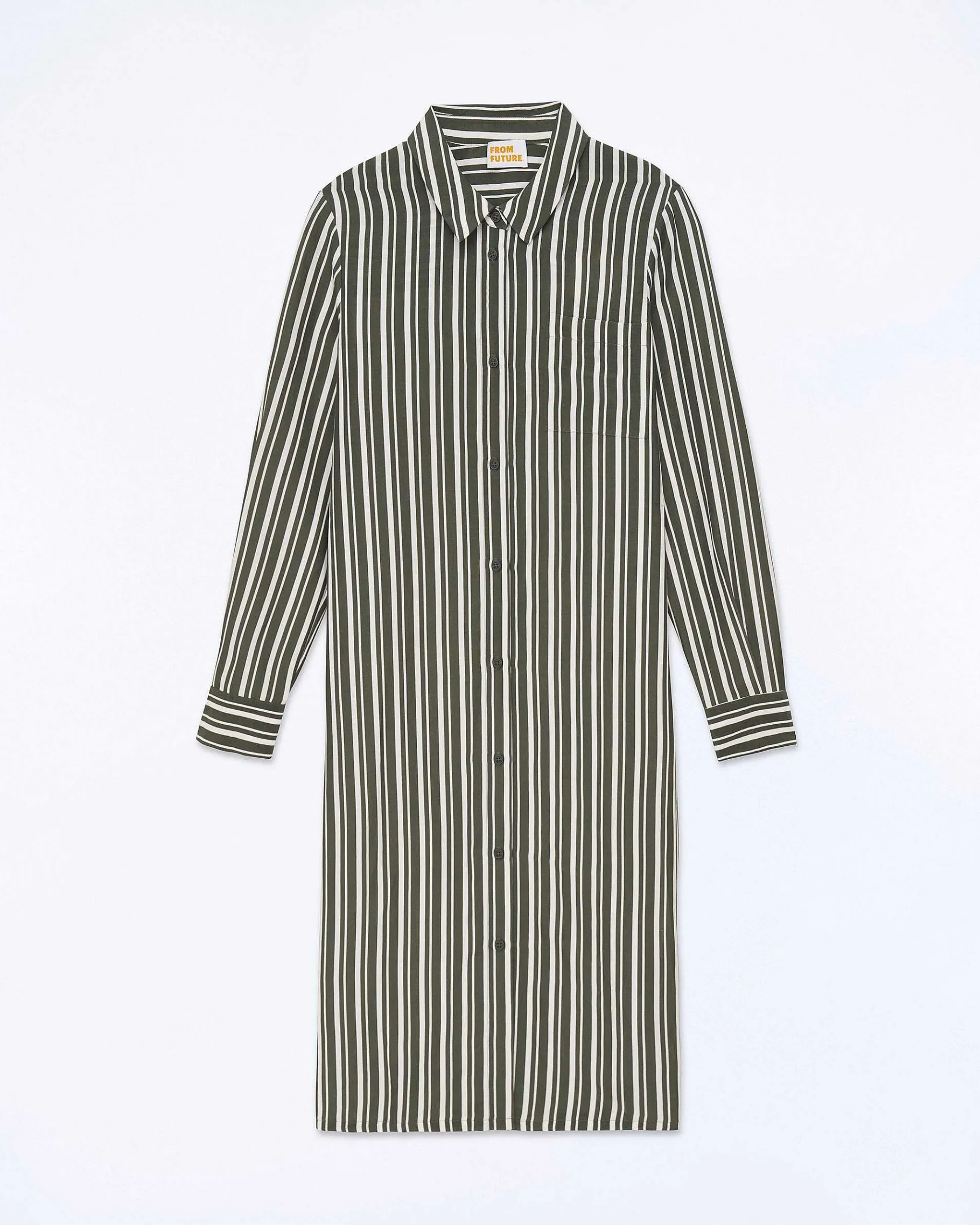 FROM FUTURE Robe Longue Manche Longue Kaki Stripes