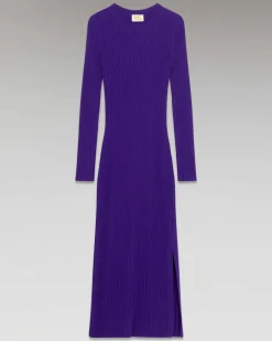 Discount FROM FUTURE Robe Longue Manche Longue A Cotes Fendue Intense Purple