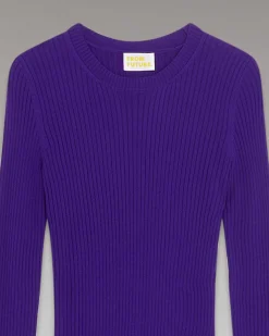 Discount FROM FUTURE Robe Longue Manche Longue A Cotes Fendue Intense Purple