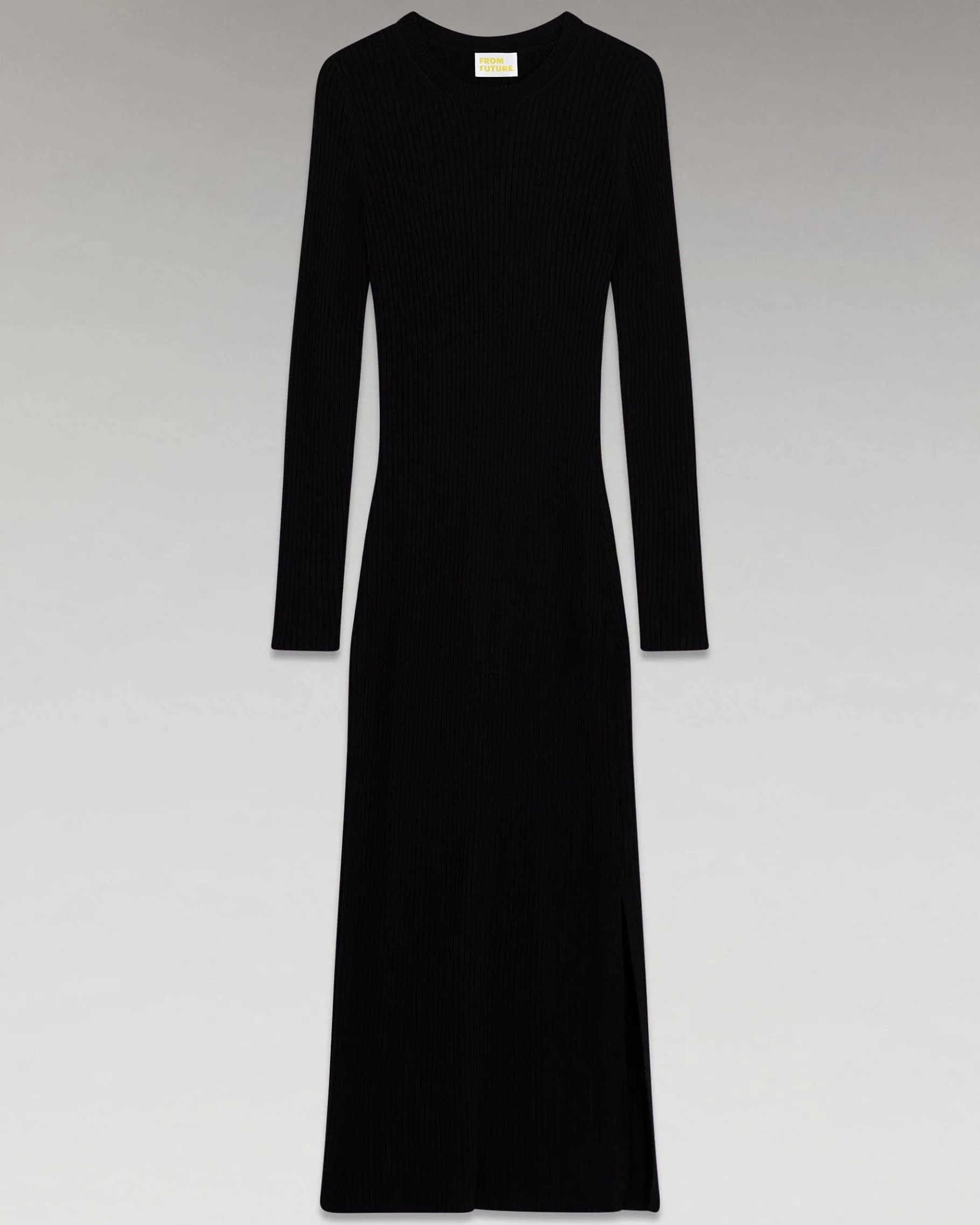 Sale FROM FUTURE Robe Longue Manche Longue A Cotes Fendue Noir
