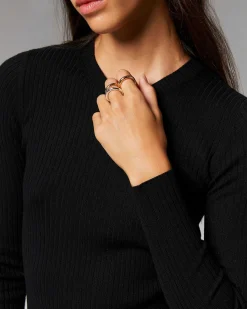 Sale FROM FUTURE Robe Longue Manche Longue A Cotes Fendue Noir