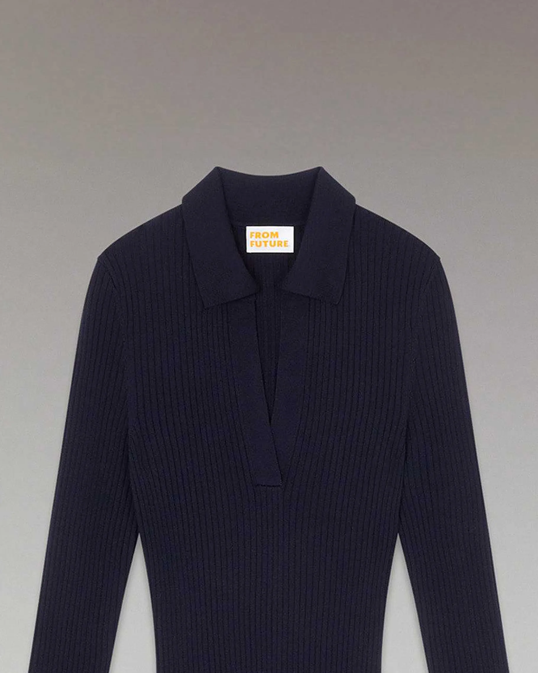 New FROM FUTURE Robe Longue Manche Longue Col Polo Navy