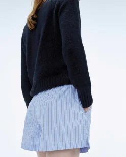 New FROM FUTURE Short Court Popeline Bleu Ciel Raye