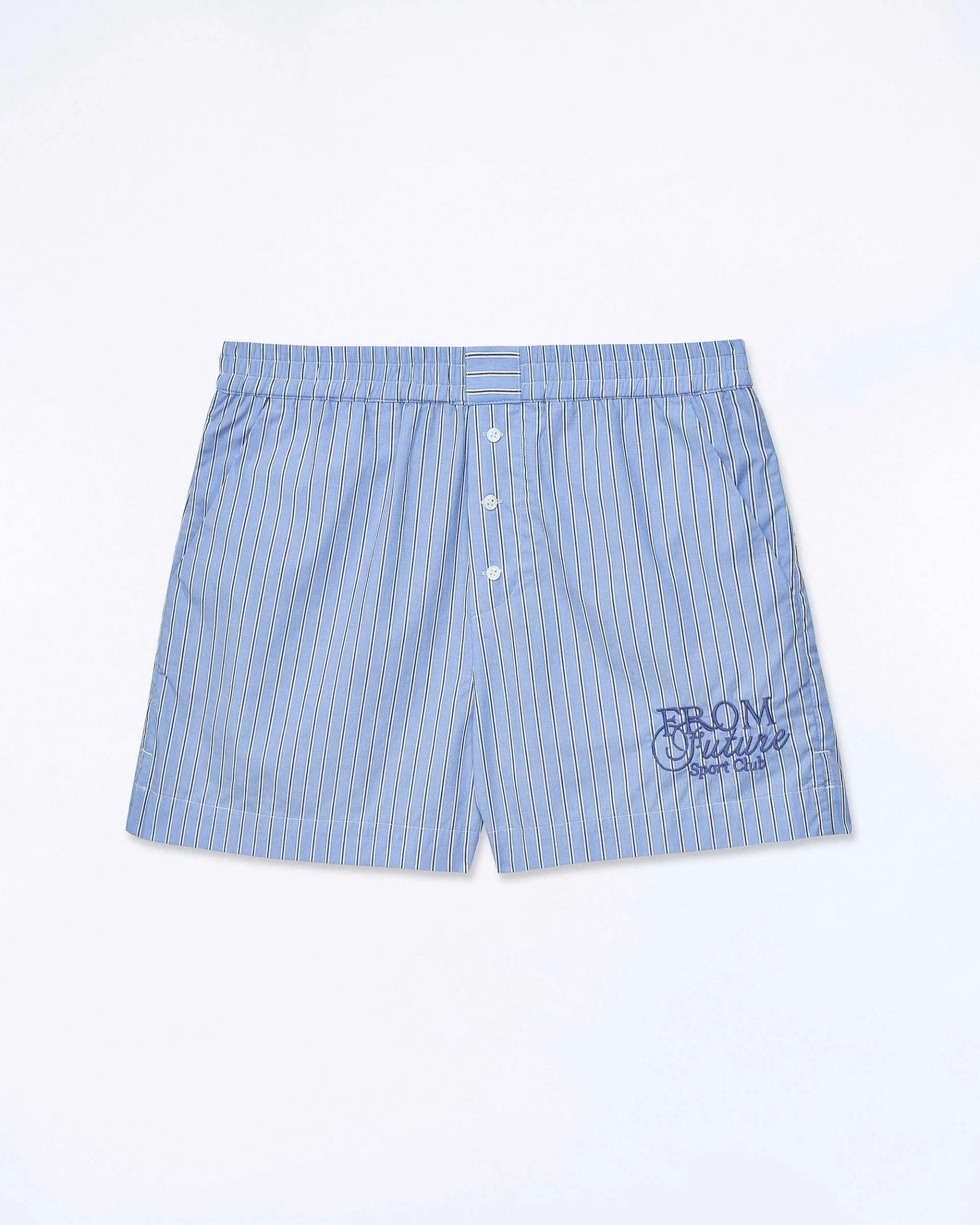 New FROM FUTURE Short Court Popeline Bleu Ciel Raye