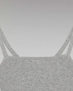 New FROM FUTURE Top Bretelle A Cotes Decollete Coeur Gris Chine Fonce