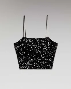 Online FROM FUTURE Top Bretelle A Sequins Noir