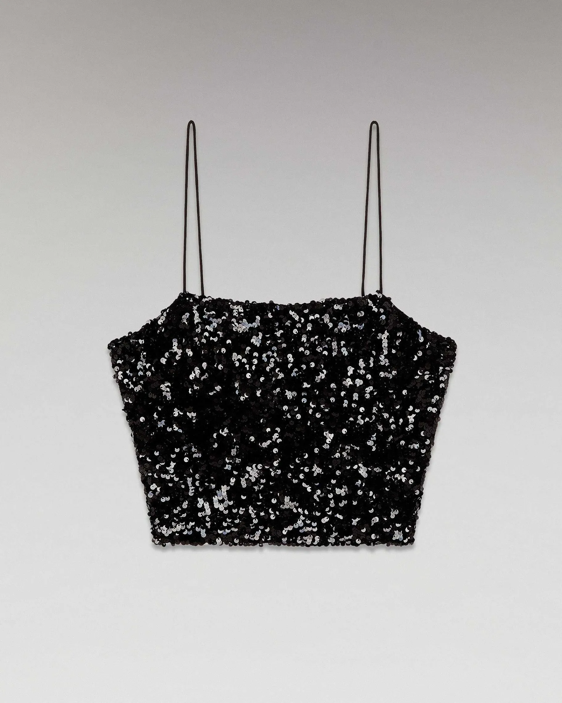 Online FROM FUTURE Top Bretelle A Sequins Noir