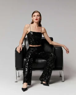 Online FROM FUTURE Top Bretelle A Sequins Noir